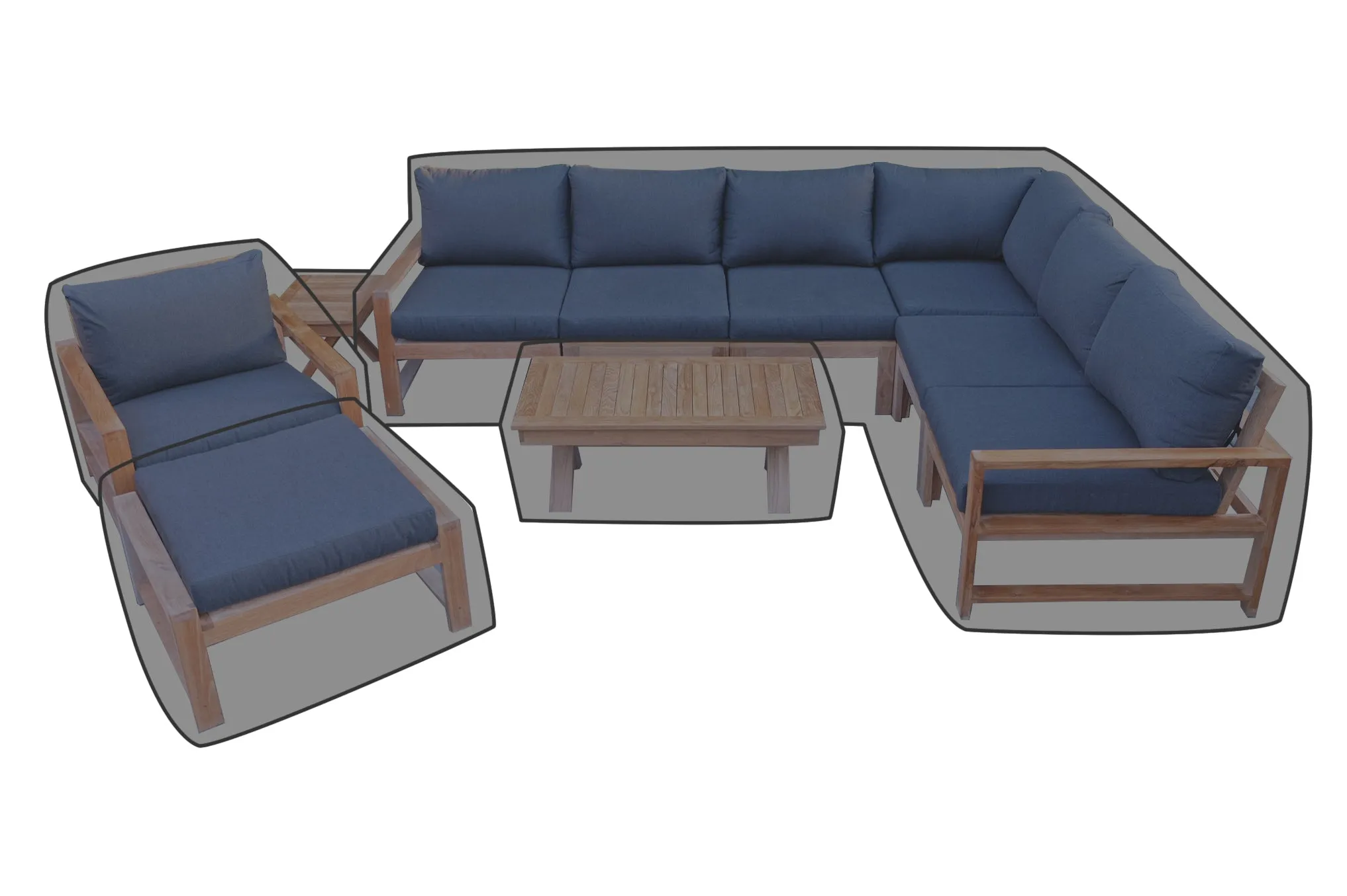 10 pc Newport Teak Sectional Set with 42" Coffee Table WeatherMAX Outdoor Weather Cover