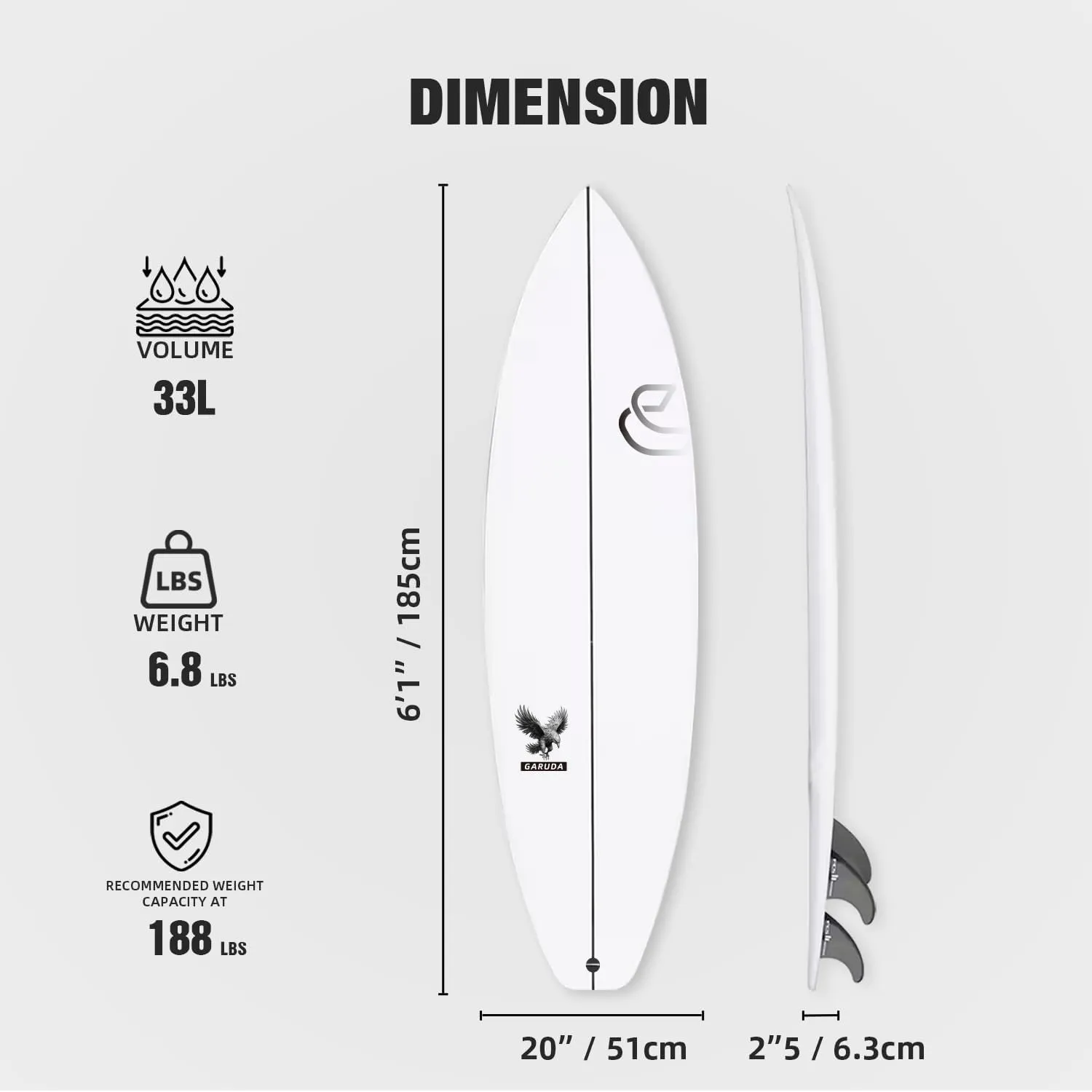 5'8''/6'1" Shortboard 900 FRP with Fin Set and Leash High-Performance Epoxy Surfboard with Wood Stringer, EPS Core, and Carbon Lath