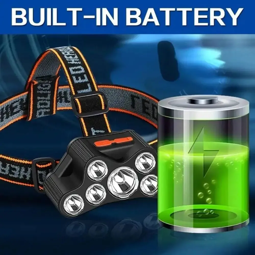 7LD Headlamp USB Rechargeable Waterproof Adjustable 4Modes Head-Mounted Flashlight  Outdoor Camping Running Hiking Working