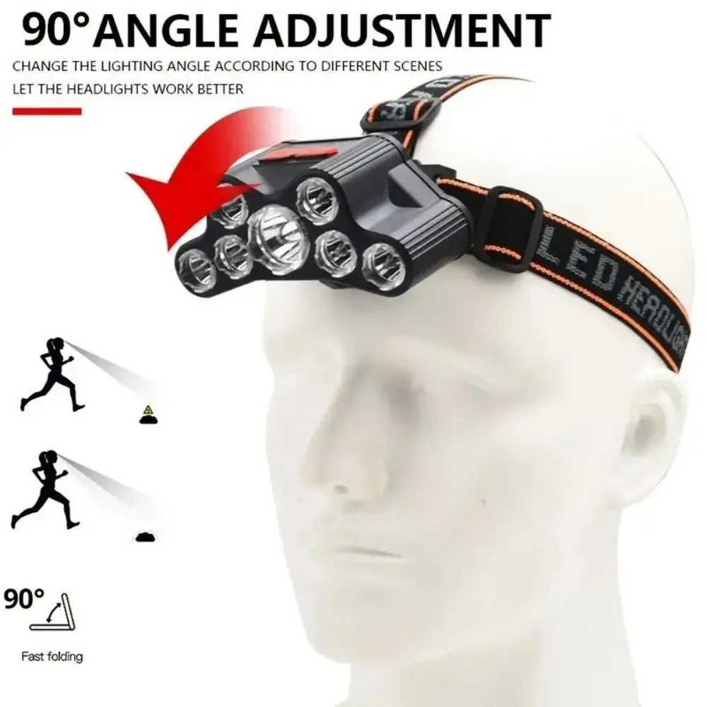 7LD Headlamp USB Rechargeable Waterproof Adjustable 4Modes Head-Mounted Flashlight  Outdoor Camping Running Hiking Working