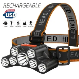 7LD Headlamp USB Rechargeable Waterproof Adjustable 4Modes Head-Mounted Flashlight  Outdoor Camping Running Hiking Working