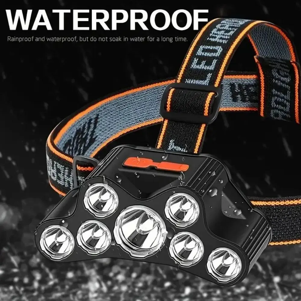 7LD Headlamp USB Rechargeable Waterproof Adjustable 4Modes Head-Mounted Flashlight  Outdoor Camping Running Hiking Working
