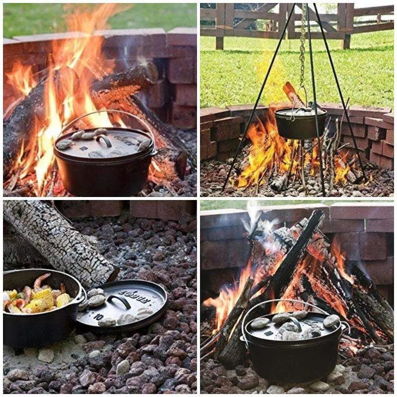 8 Quart Deep Camp Dutch Ovens  Seasoned Cast Iron Camping Stove Cooking Pot