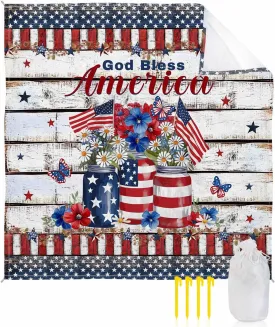 Beach Blanket Sandproof Waterproof Picnic Blankets American Flag Memorial Day Star Extra Large Lightweight Outdoor Beach Mat with Corner Pockets for Travel/Camping/Hiking Retro Board Striped Border