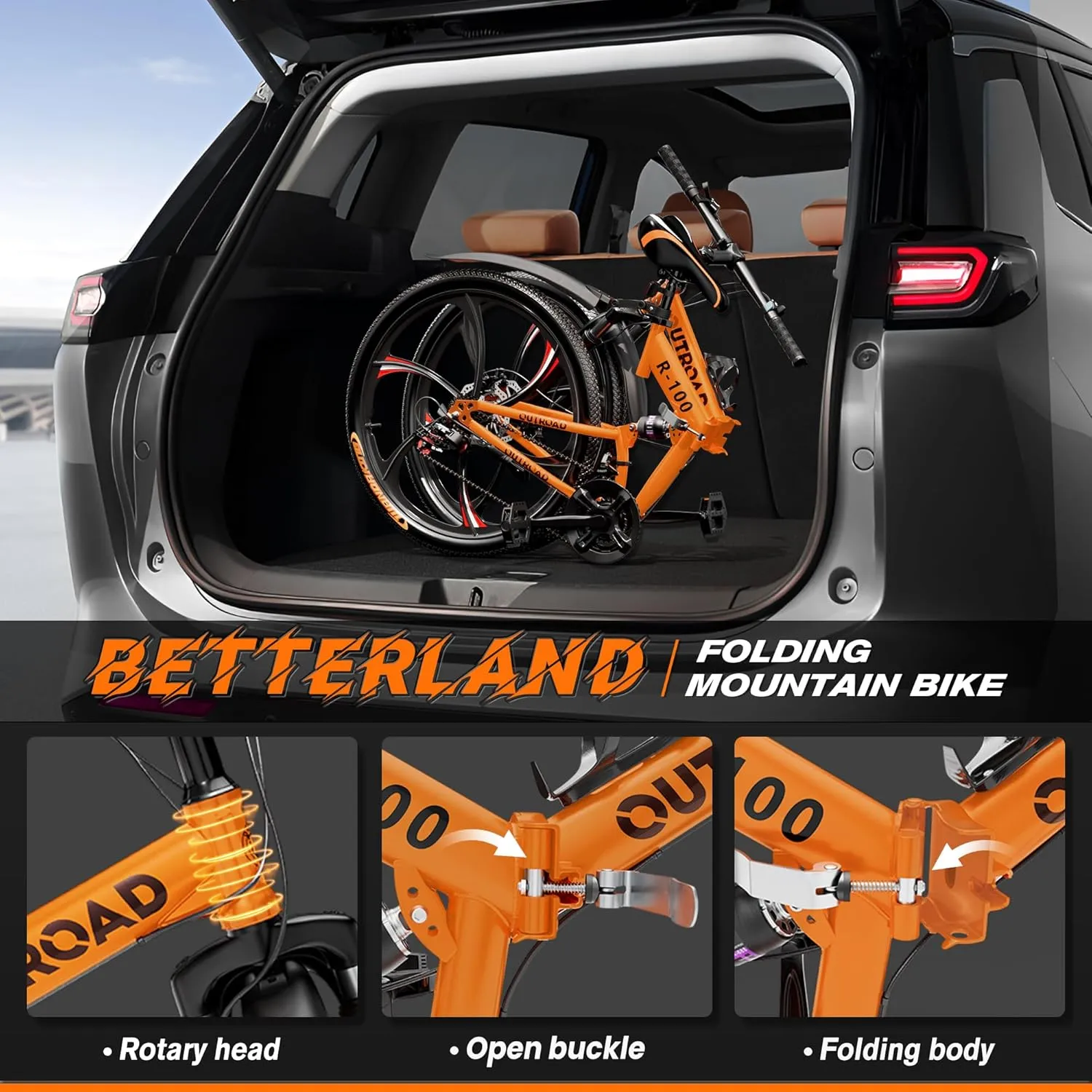 Betterland 26 Inch Folding Mountain Bike, 21 Speeds Full Suspension Foldable Bikes, Dual Disc Brake, High Carbon Steel Frame and Non-Slip Quick Release tire Bicycle for Adult