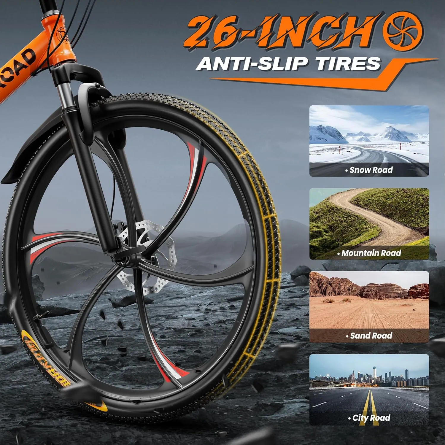 Betterland 26 Inch Folding Mountain Bike, 21 Speeds Full Suspension Foldable Bikes, Dual Disc Brake, High Carbon Steel Frame and Non-Slip Quick Release tire Bicycle for Adult