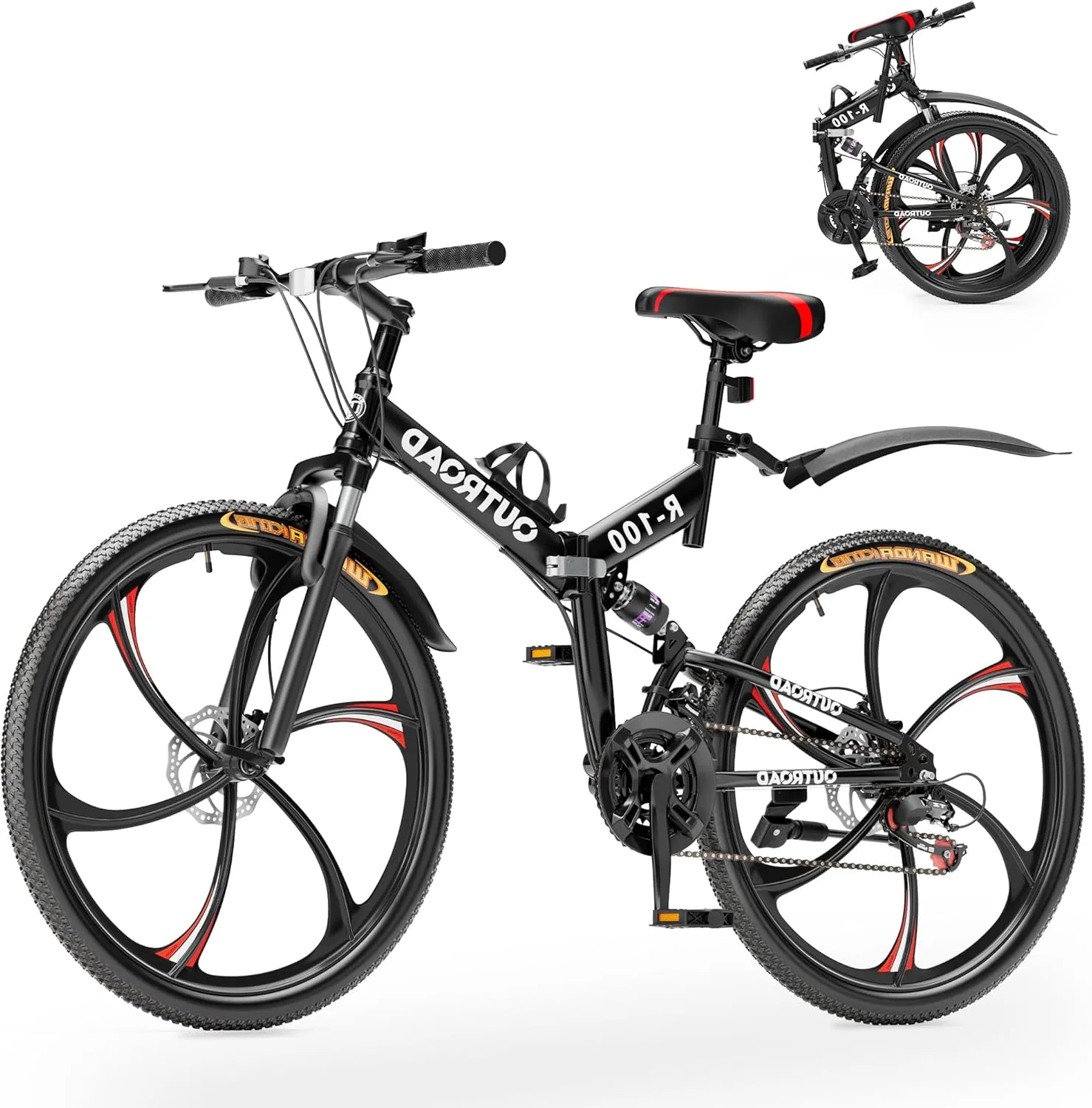 Betterland 26 Inch Mountain Bike, 21 Speeds Full Suspension Folding Bikes, Dual Disc Brake, High Carbon Steel Frame and Non-Slip Quick Release tire Bicycle for Adult
