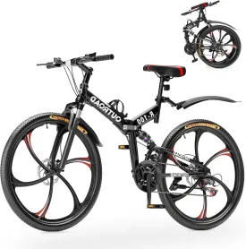 Betterland 26 Inch Mountain Bike, 21 Speeds Full Suspension Folding Bikes, Dual Disc Brake, High Carbon Steel Frame and Non-Slip Quick Release tire Bicycle for Adult