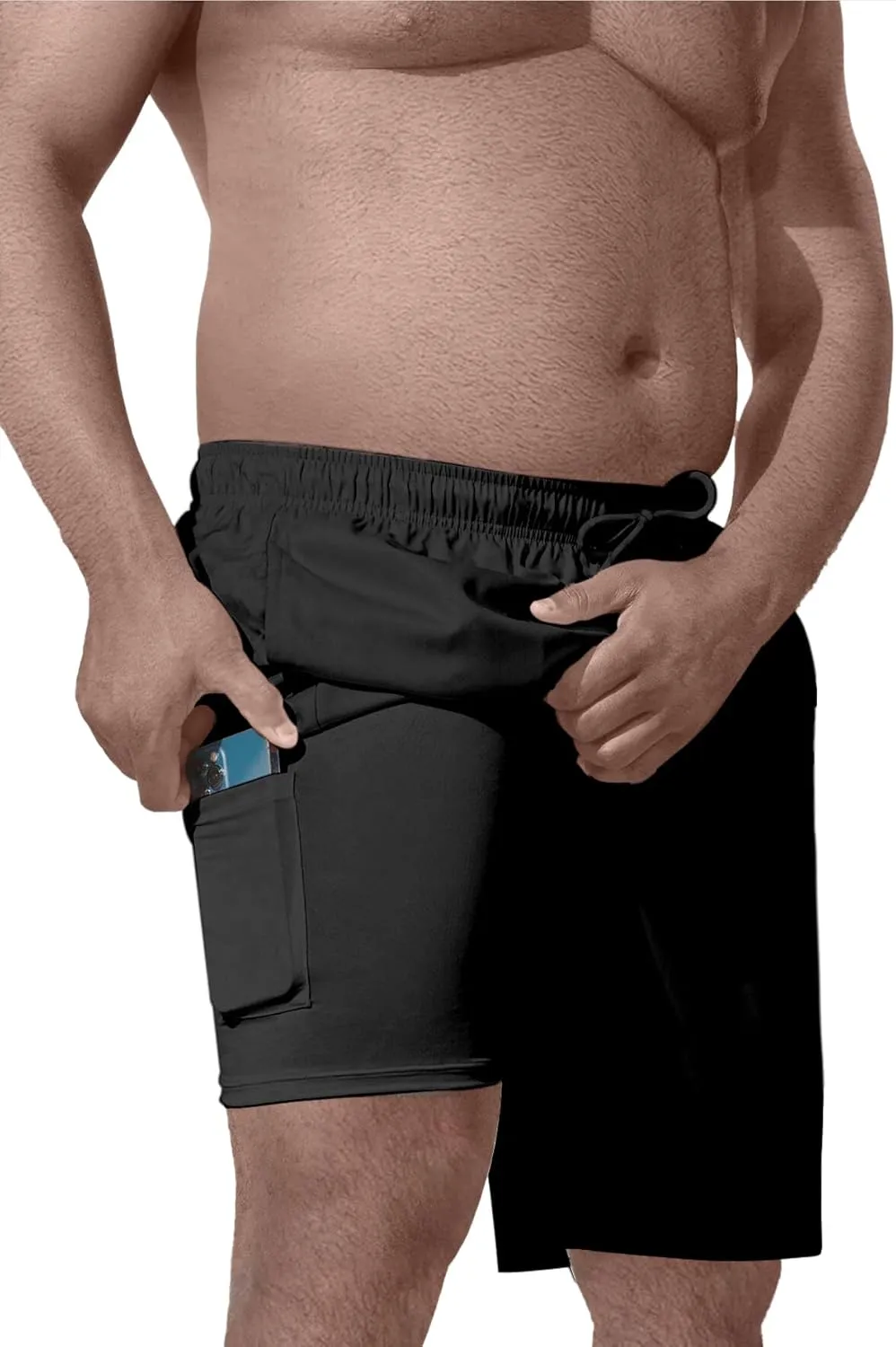 Big and Tall Men's Swim Trunk 8" with Compression Liner 8 Inch Inseam Quick Dry Board Shorts & Zipper Pocket 2XL-9XL