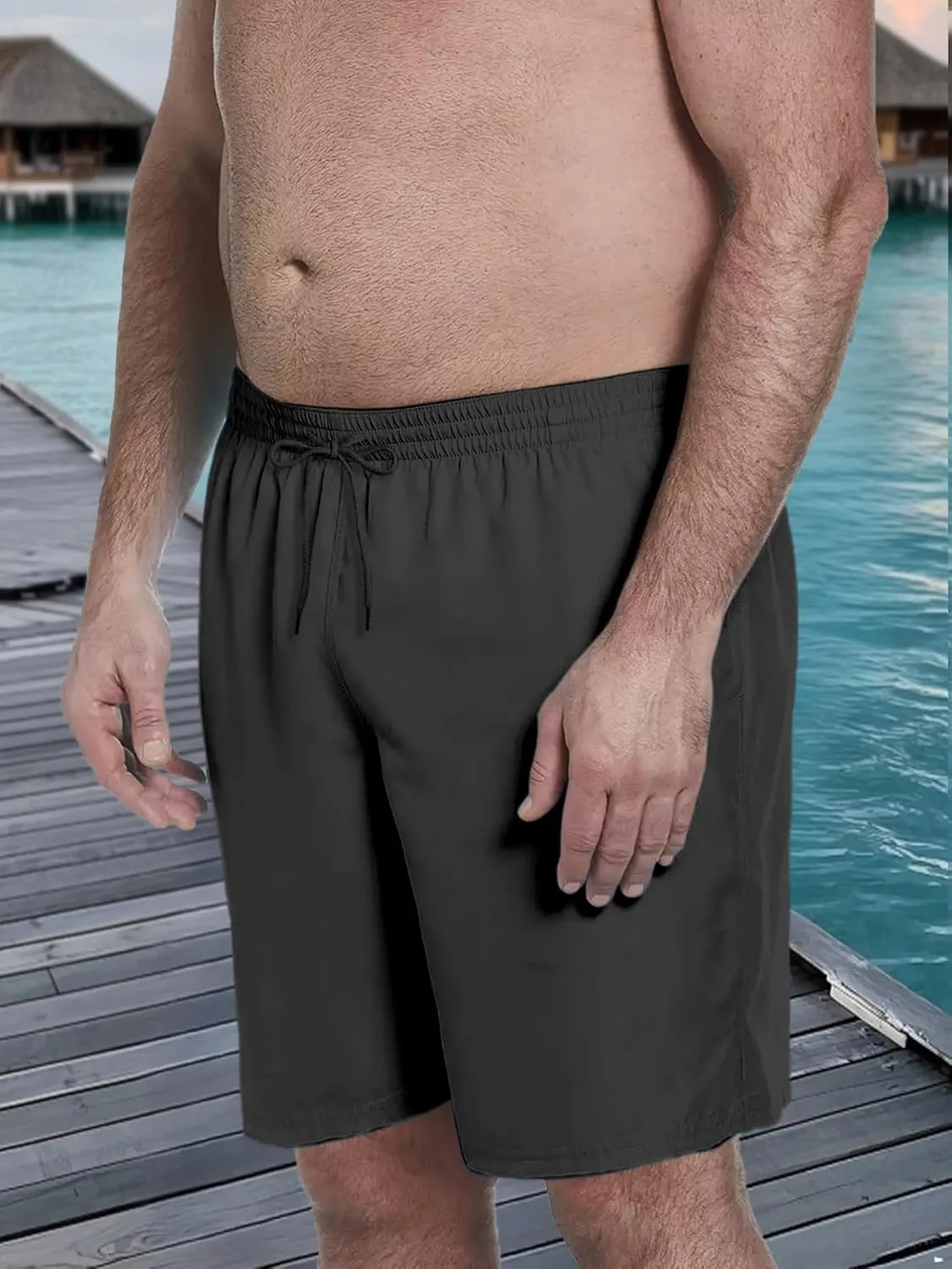Big and Tall Men's Swim Trunk 8" with Compression Liner 8 Inch Inseam Quick Dry Board Shorts & Zipper Pocket 2XL-9XL