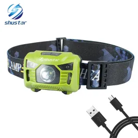 Body Motion Sensor Headlamp Induction USB Rechargeable Headlight 2 Switch Modes Head Flashlight Torch lamp For Camping USB cable