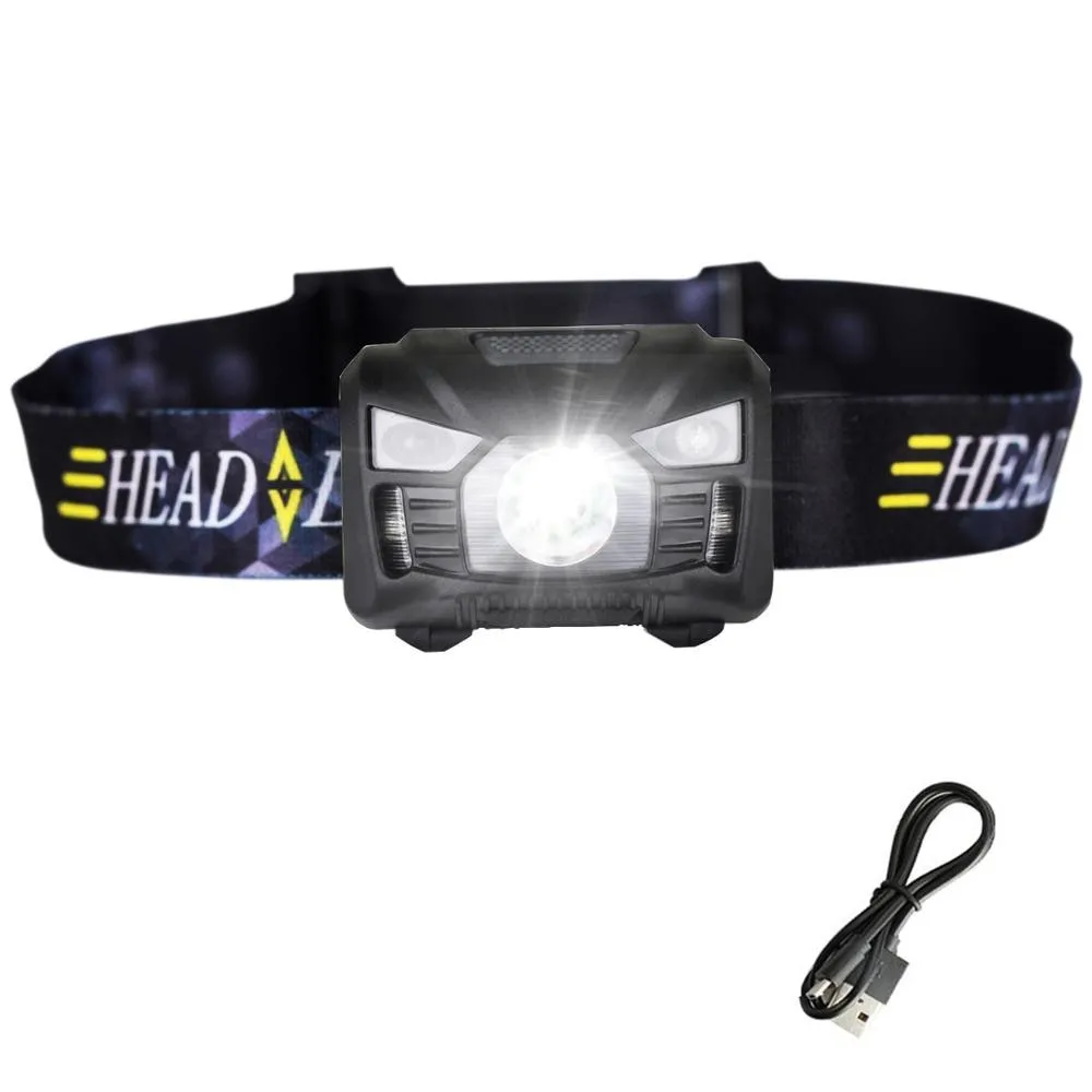 Body Motion Sensor Headlamp Induction USB Rechargeable Headlight 2 Switch Modes Head Flashlight Torch lamp For Camping USB cable