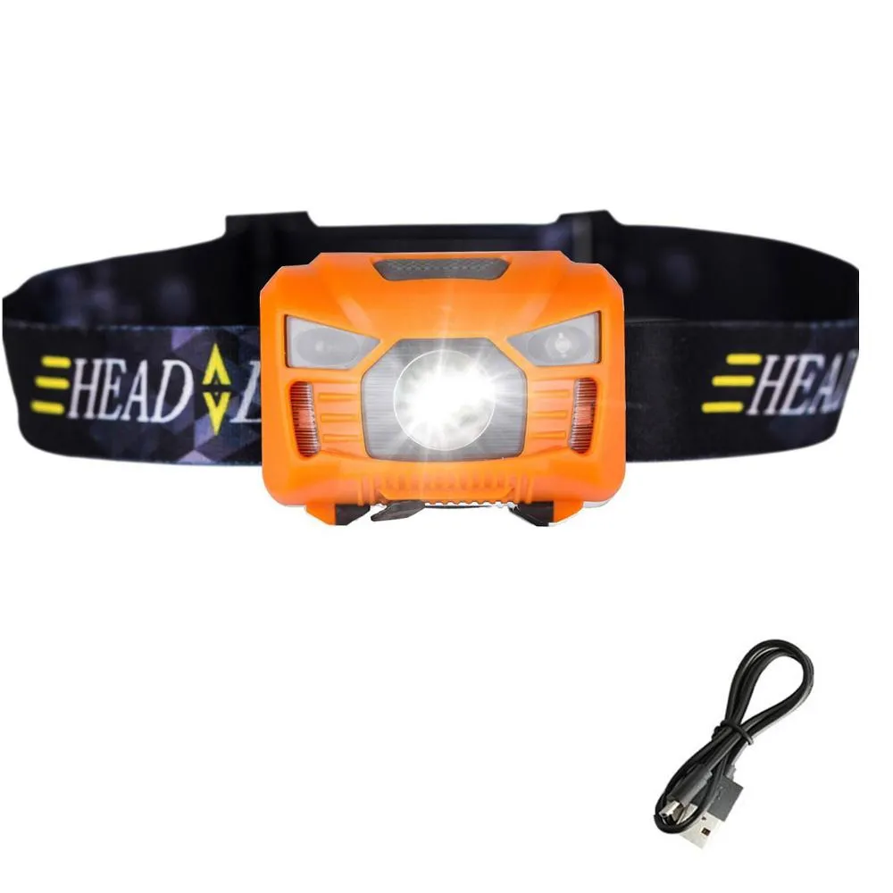 Body Motion Sensor Headlamp Induction USB Rechargeable Headlight 2 Switch Modes Head Flashlight Torch lamp For Camping USB cable