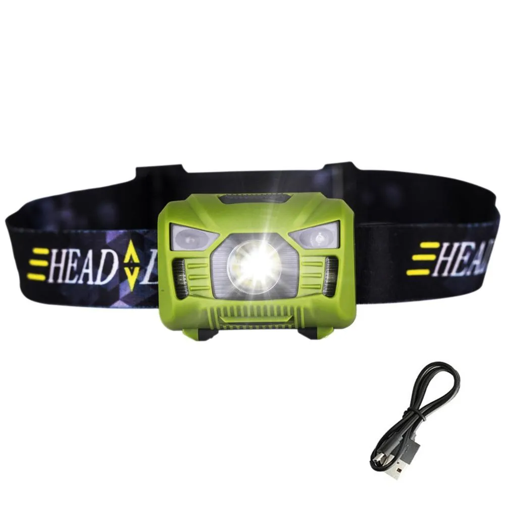 Body Motion Sensor Headlamp Induction USB Rechargeable Headlight 2 Switch Modes Head Flashlight Torch lamp For Camping USB cable