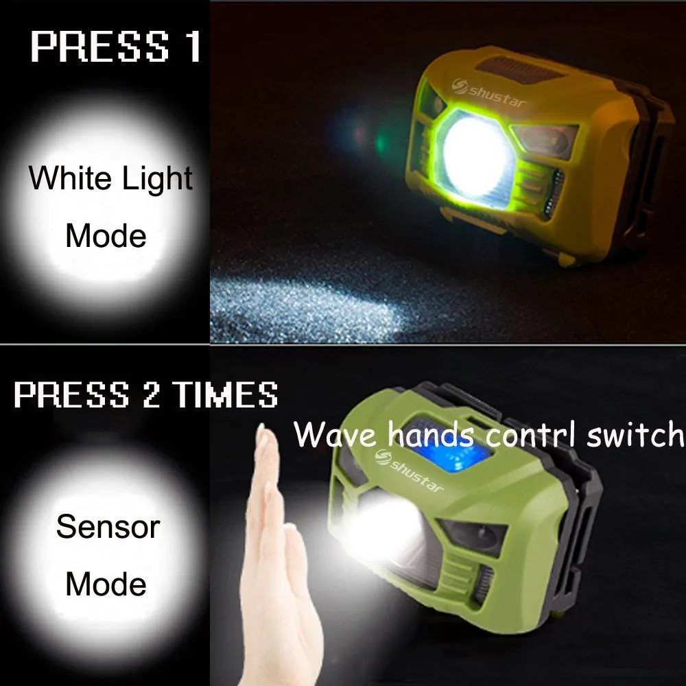Body Motion Sensor Headlamp Induction USB Rechargeable Headlight 2 Switch Modes Head Flashlight Torch lamp For Camping USB cable
