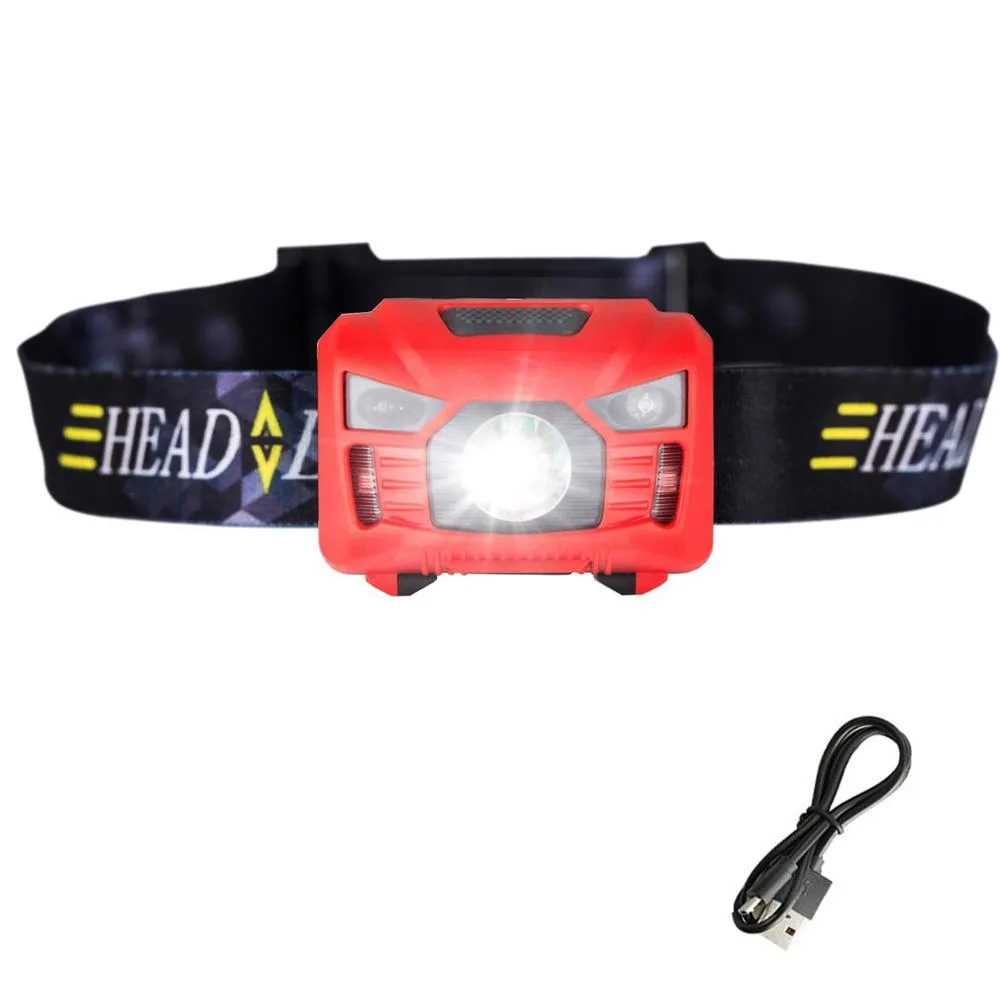 Body Motion Sensor Headlamp Induction USB Rechargeable Headlight 2 Switch Modes Head Flashlight Torch lamp For Camping USB cable