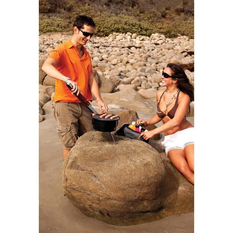 Caliente Portable Charcoal Grill and Cooler Tote, Black with Gray