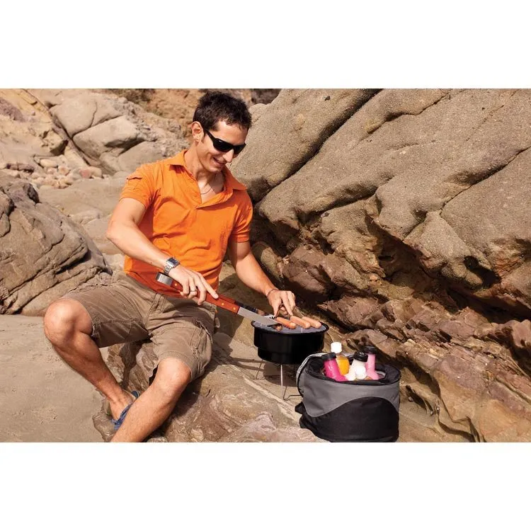 Caliente Portable Charcoal Grill and Cooler Tote, Black with Gray