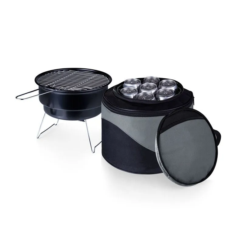 Caliente Portable Charcoal Grill and Cooler Tote, Black with Gray