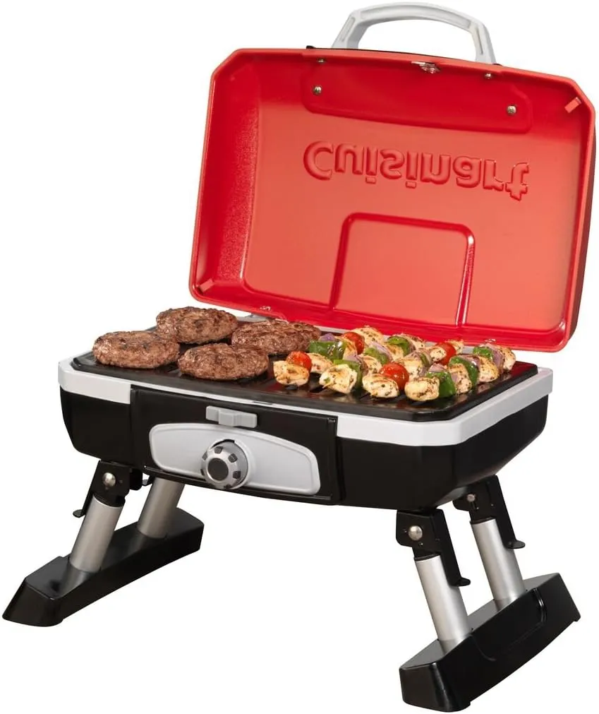 Cuisinart CGG-180T Petit Gourmet Portable Tabletop Propane Gas Grill, Red 17.6 x 18.6 x 11.8-Inch