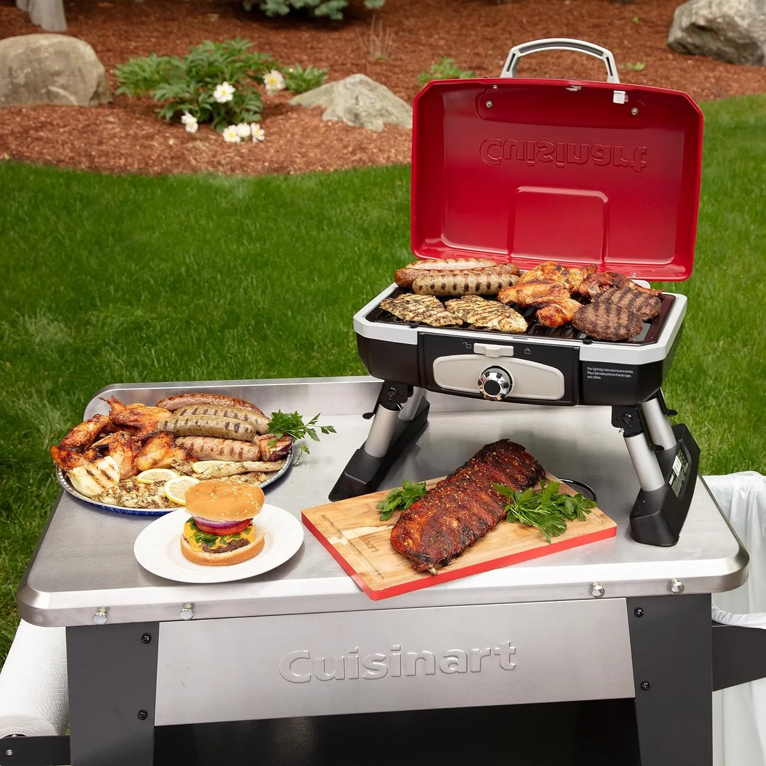 Cuisinart CGG-180T Petit Gourmet Portable Tabletop Propane Gas Grill, Red 17.6 x 18.6 x 11.8-Inch