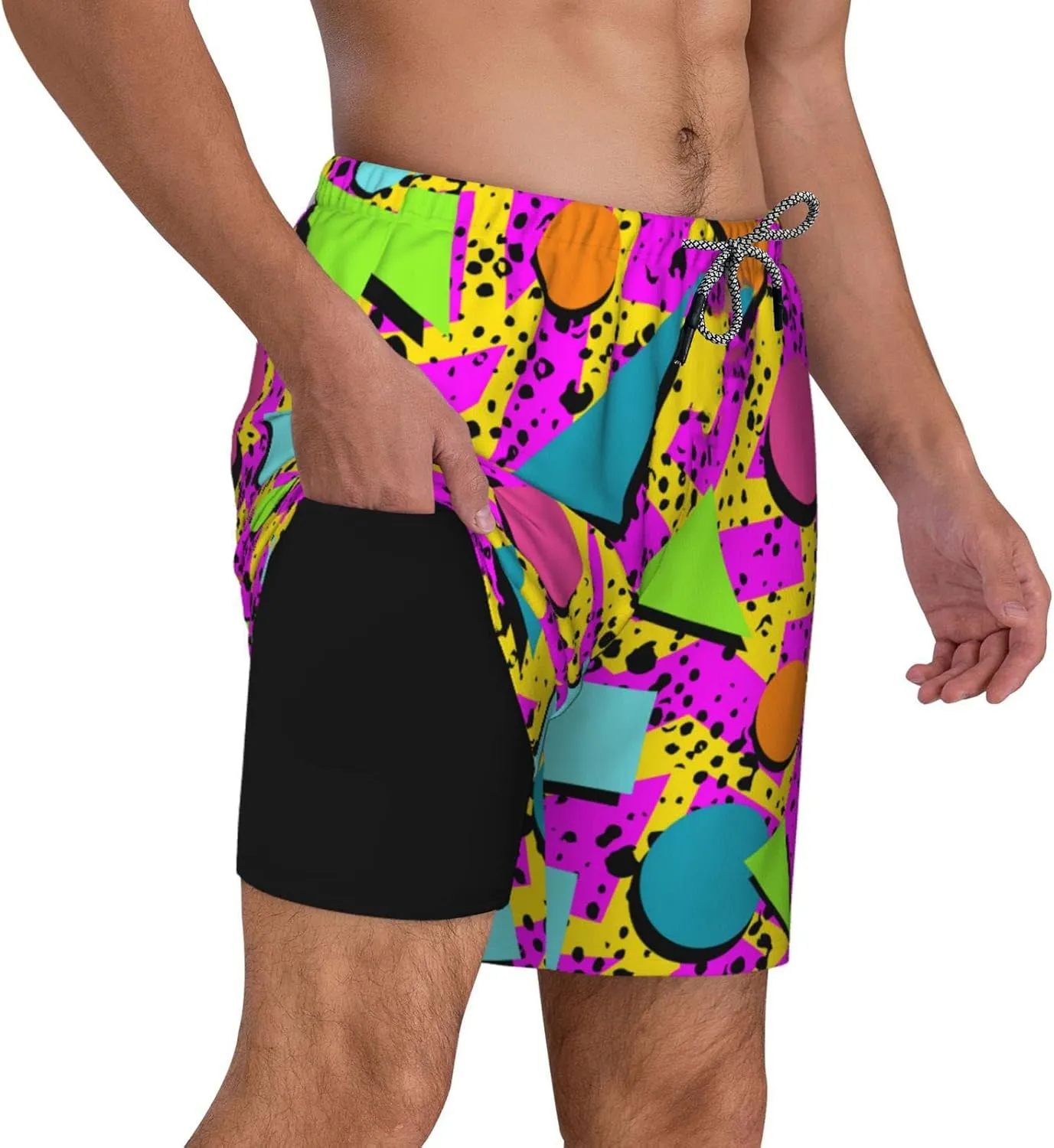 feelacle Mens Swim Trunks 9 Inch Inseam Board Shorts Beach Swimwear Bathing Suit with Compression Liner and Pockets