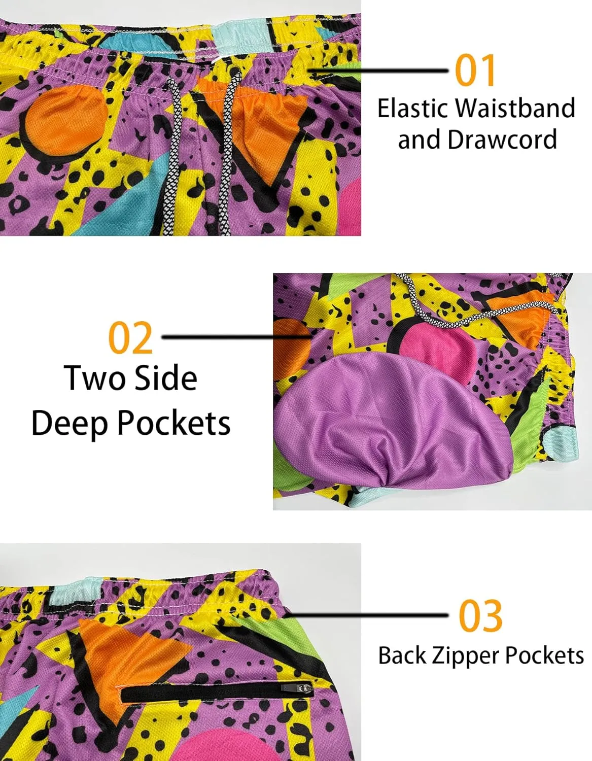 feelacle Mens Swim Trunks 9 Inch Inseam Board Shorts Beach Swimwear Bathing Suit with Compression Liner and Pockets