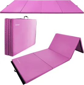 Fitvids Folding Exercise Gymnastics Mat, 4'x8'x2" Gym Workout Mat with Carrying Handles 4-Fold High-Density Anti-Tear Portable Fitness Aerobics Mats for Home Gym Yoga Pilates Tumbling MMA Core Training, Multiple Colors
