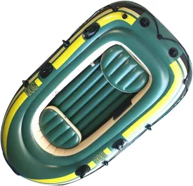 Inflatable Boat Green PVC Heavy Duty Three Person Rowing Air Boat for Fishing Drifting Diving Environmentally Friendly PVC Material Maximum Load Capacity 150Kg