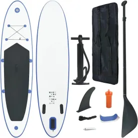 Inflatable Stand Up Paddle Board Set for Recreation and Surfing, Blue and White, 153.5" x 31.9" x 3.9"
