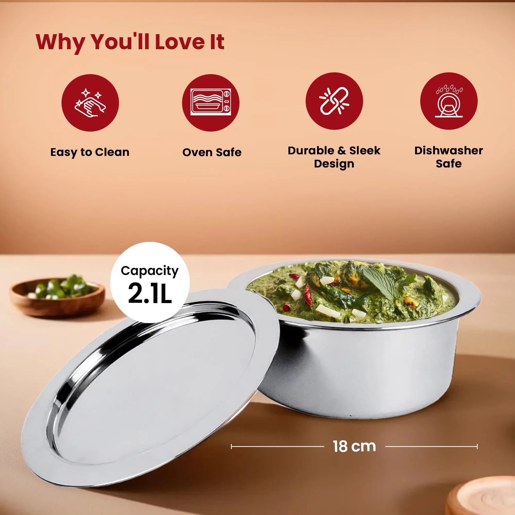 Kuber Industries 2.1L Stainless Steel Tope Set/Vessels for Cooking with Lid | Induction Safe Heavy Duty Gauge Boiling & Cooking Patila/Topiya/Bhagona Steel Utensils for Kitchen | Silver
