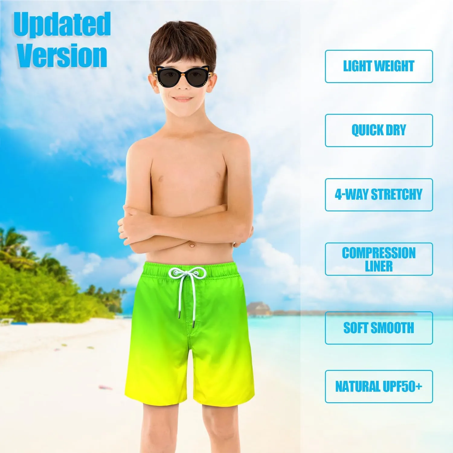 LUCOWEE Boys Swim Trunks with Compression Liner Comfortable Anti-Chafe Swimming Shorts Stretchy UPF Quick Dry Size 3T-20