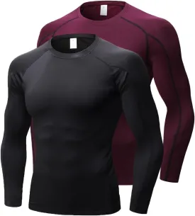 Men's Compression Shirts Long Sleeve Workout Baselayer Quick Dry Athletic T Shirts Sport Running Tops 1/2 Pack