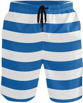 Men's Quick Dry Swim Trunks with Pockets Red and White Striped Beach Swimwear Board Shorts