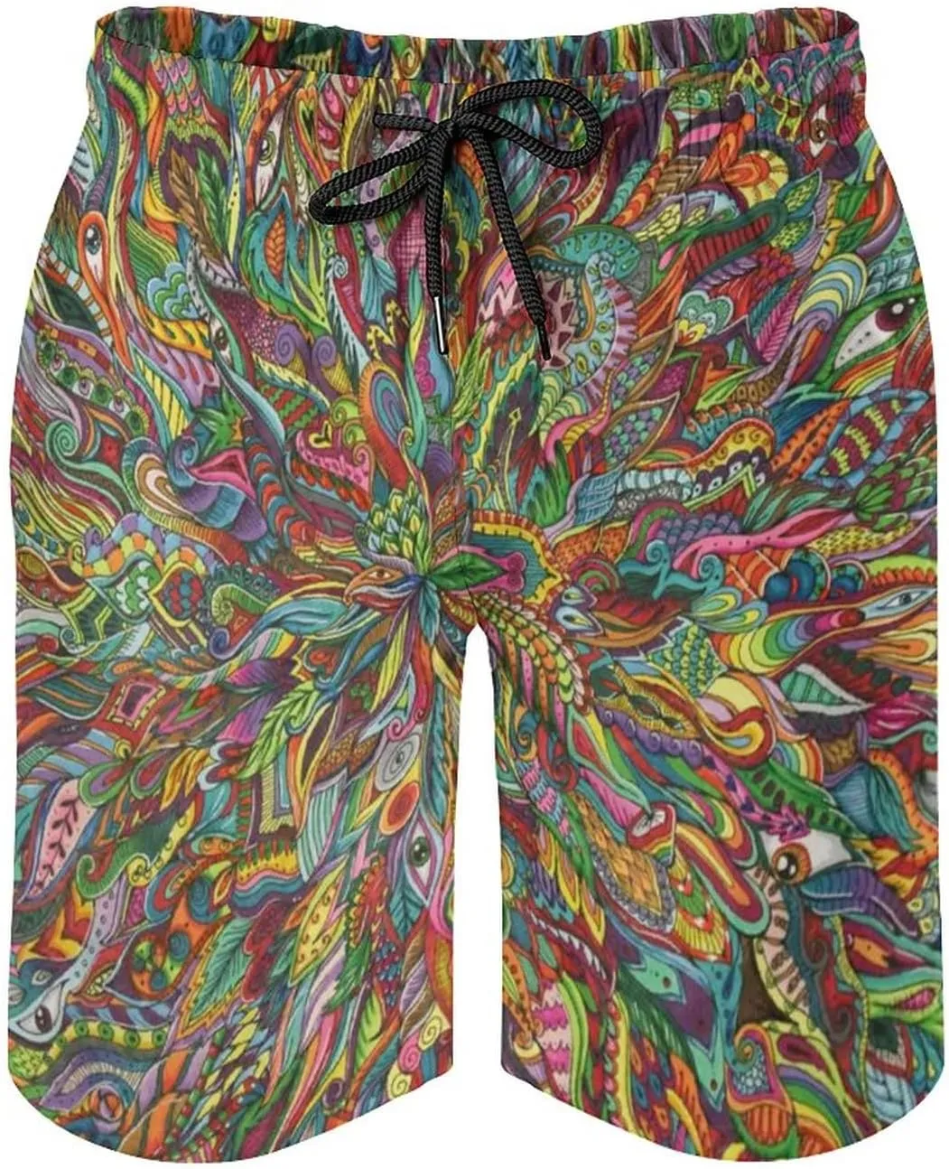 Mens Trippy Psychedelic Swim Trunks Beach Board Shorts with Mesh Lining and Pockets