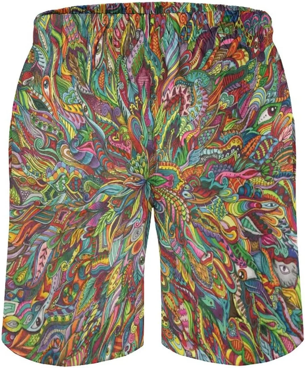 Mens Trippy Psychedelic Swim Trunks Beach Board Shorts with Mesh Lining and Pockets