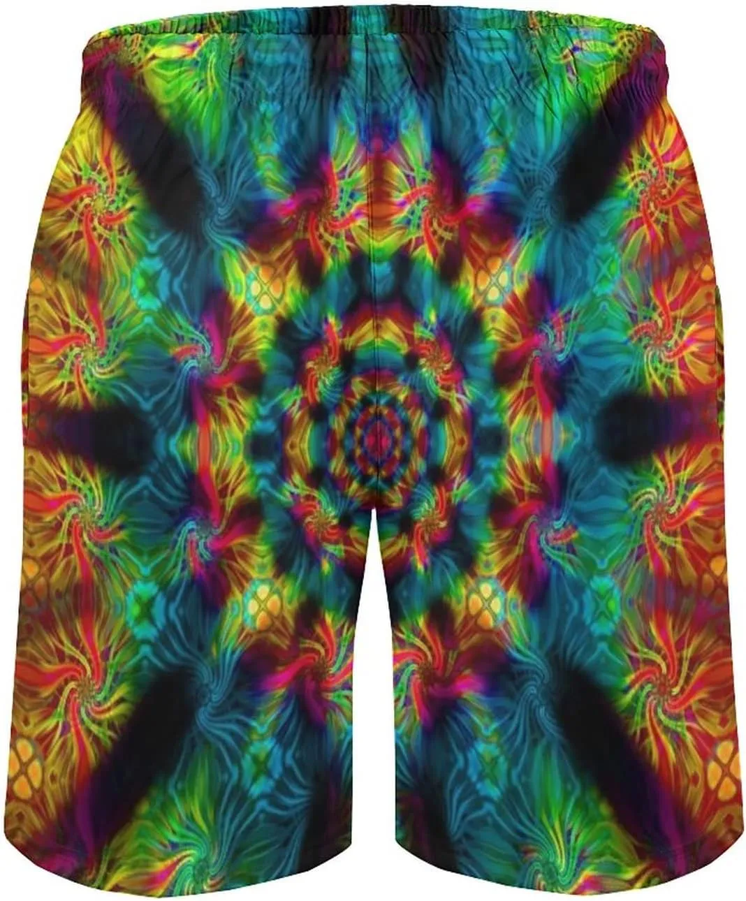 Mens Trippy Psychedelic Swim Trunks Beach Board Shorts with Mesh Lining and Pockets