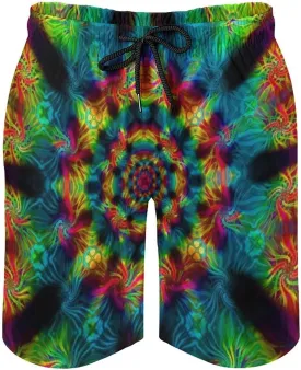 Mens Trippy Psychedelic Swim Trunks Beach Board Shorts with Mesh Lining and Pockets