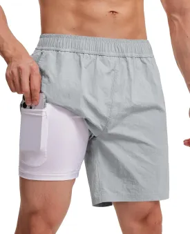 Milin Naco Mens Swim Trunks 7" 2 in 1 Compression Liner Quick Dry 4 Pockets Beach Shorts Swimwear for Men Bathing Suit