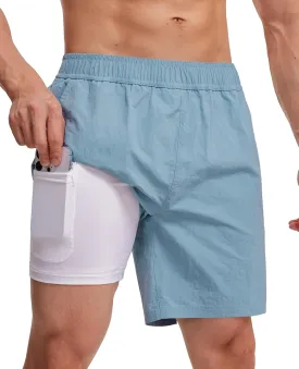Milin Naco Mens Swim Trunks 7" 2 in 1 Compression Liner Quick Dry 4 Pockets Beach Shorts Swimwear for Men Bathing Suit