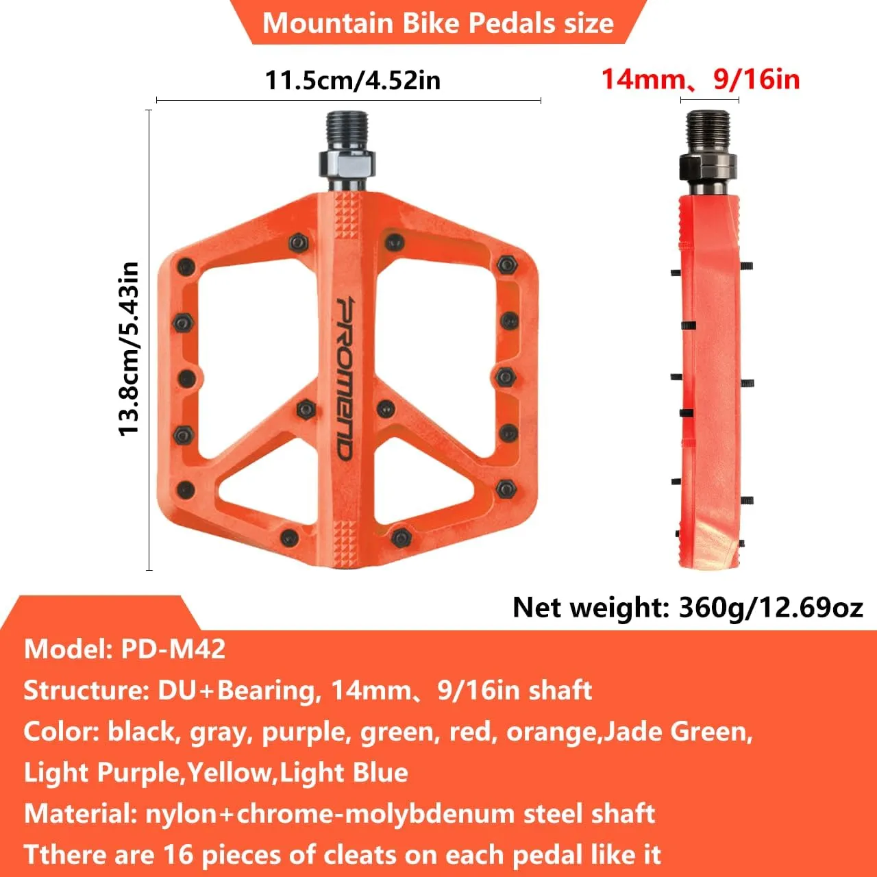 Mountain Bike Pedals - Durable Nylon DU Bearing Platform Pedals for MTB and BMX