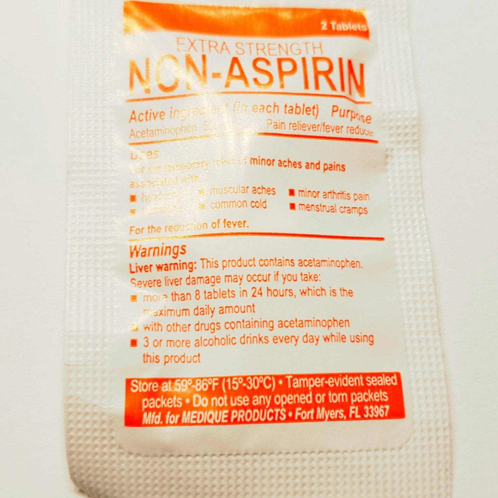 Non Aspirin pain reliever 2 tablets