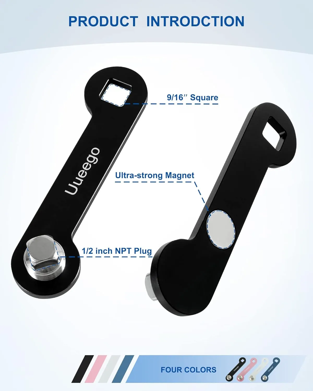 Non-Corrosive Aluminum Boat Drain Plug Wrench, Patented, Fits 1/2 inch NPT Plug, Easy to Use and Store