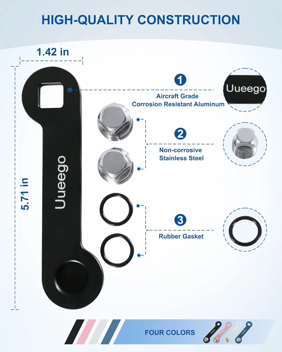 Non-Corrosive Aluminum Boat Drain Plug Wrench, Patented, Fits 1/2 inch NPT Plug, Easy to Use and Store
