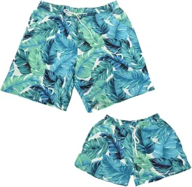 OMZIN Father and Son Swim Trunks Drawstring Elastic Waist Beach Shorts with Pockets