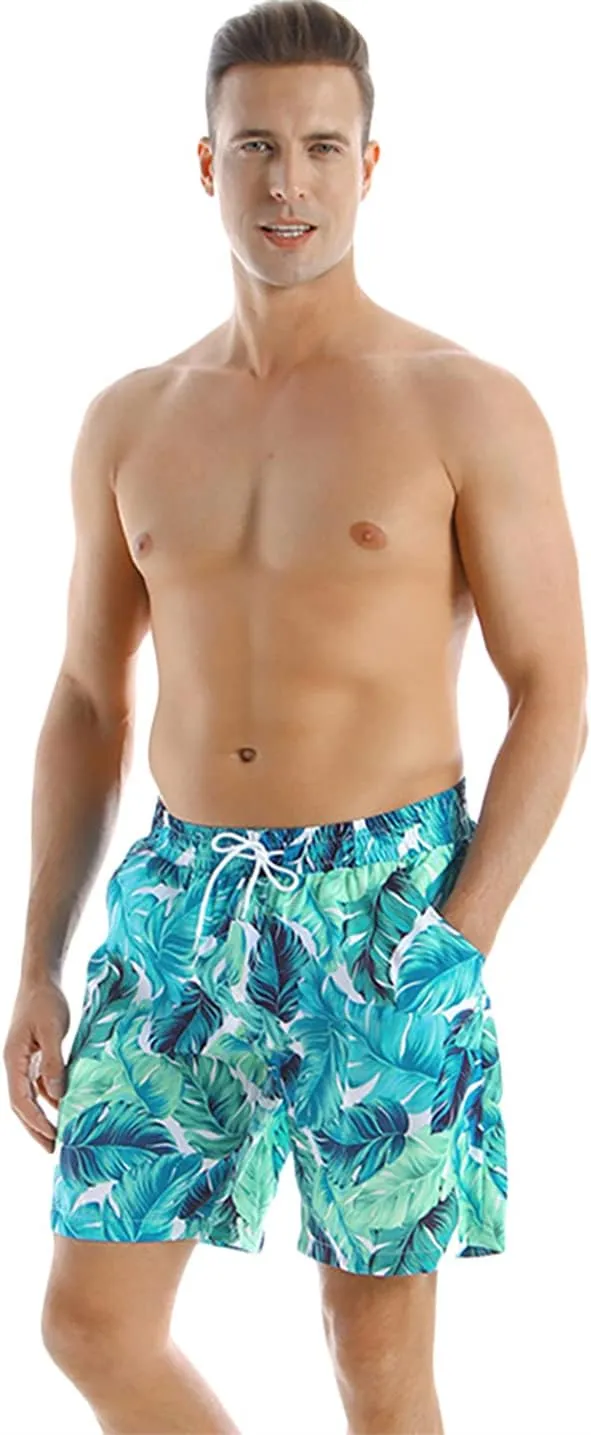 OMZIN Father and Son Swim Trunks Drawstring Elastic Waist Beach Shorts with Pockets