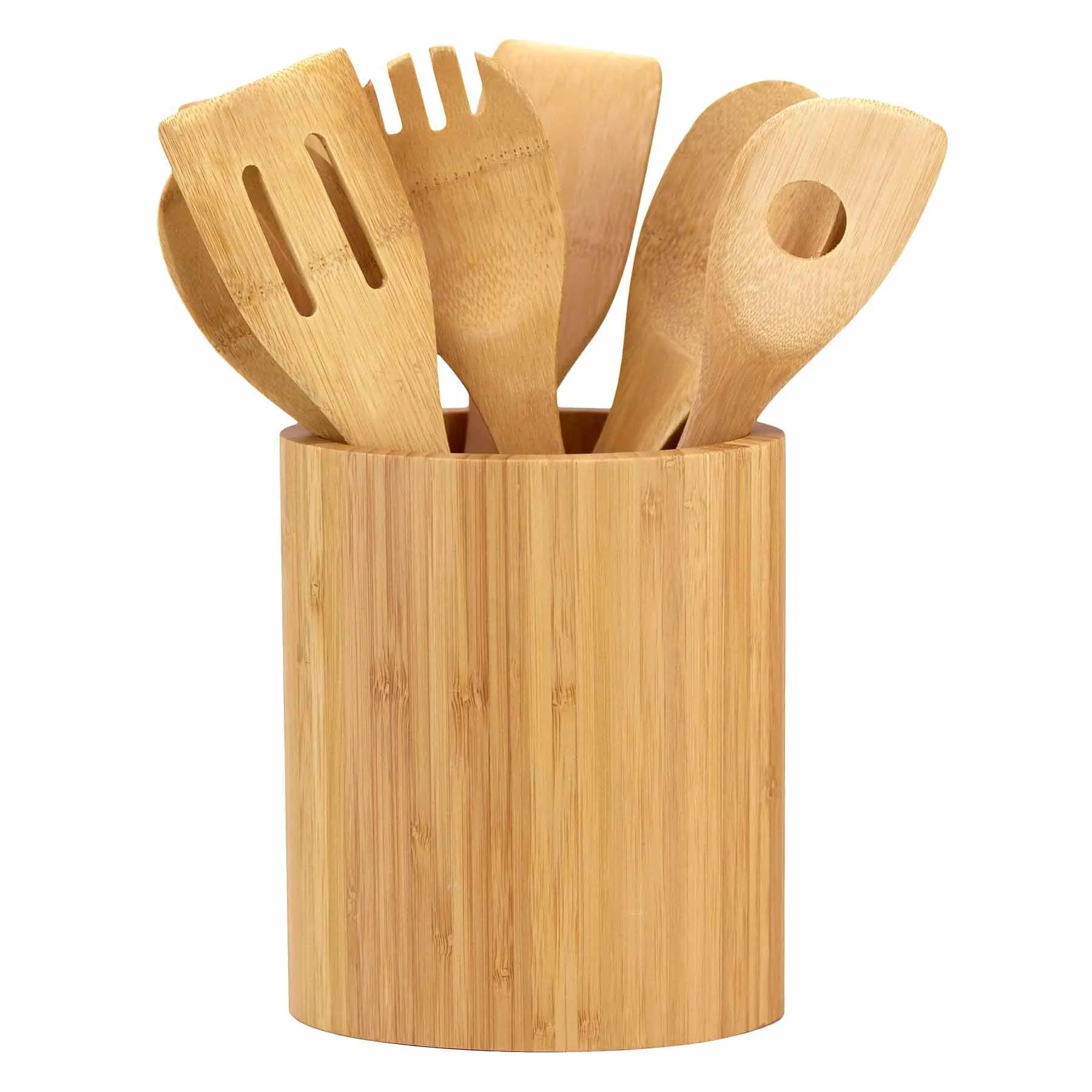 Oval-Shaped Bamboo Kitchen Utensil Holder
