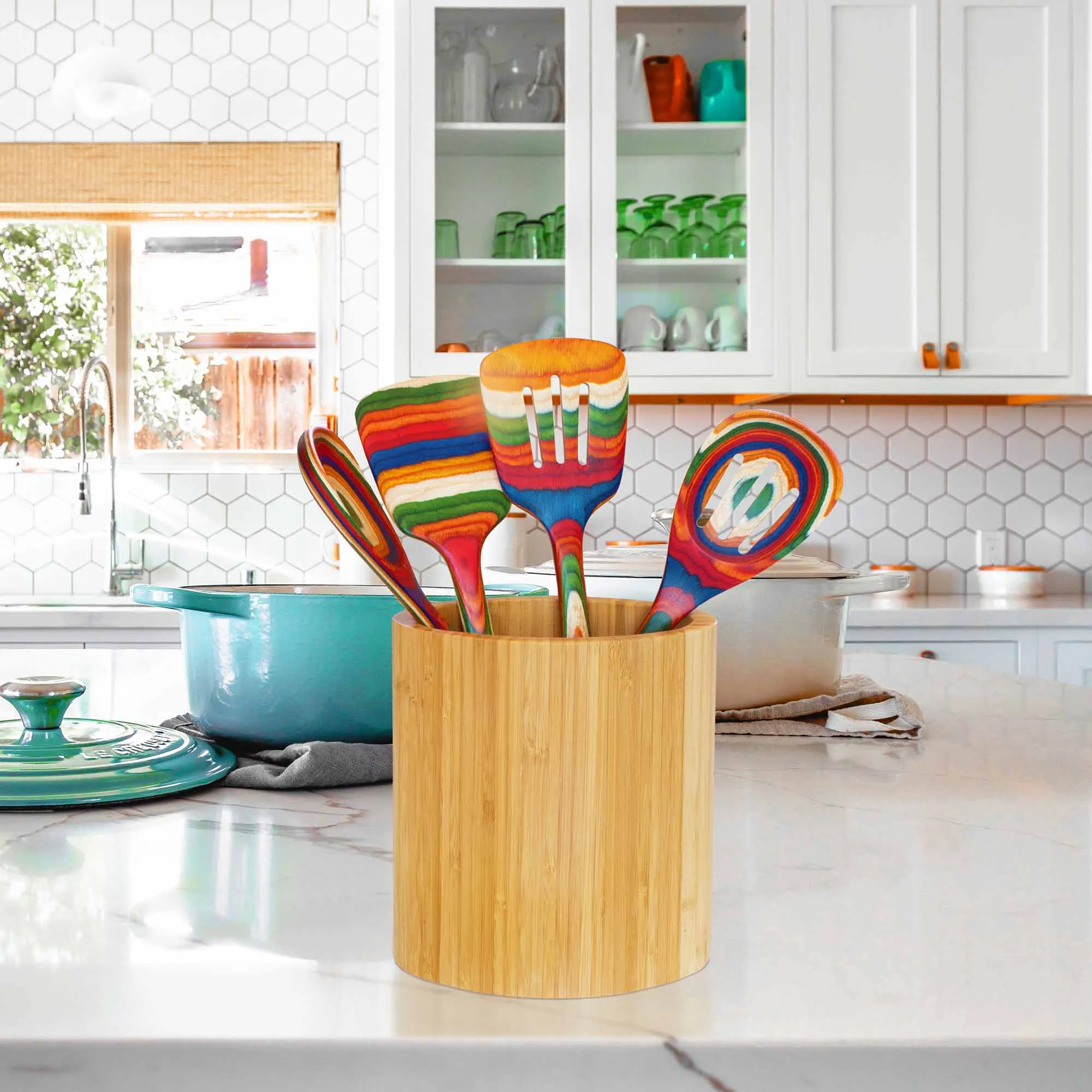 Oval-Shaped Bamboo Kitchen Utensil Holder