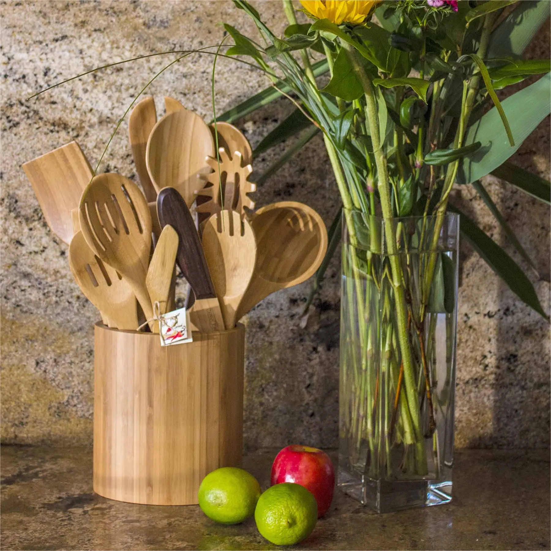 Oval-Shaped Bamboo Kitchen Utensil Holder