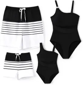 PATPAT Family Matching Summer Swimwear, Women and Girl One-Piece Swimsuit, Men and Boy Swim Trunks
